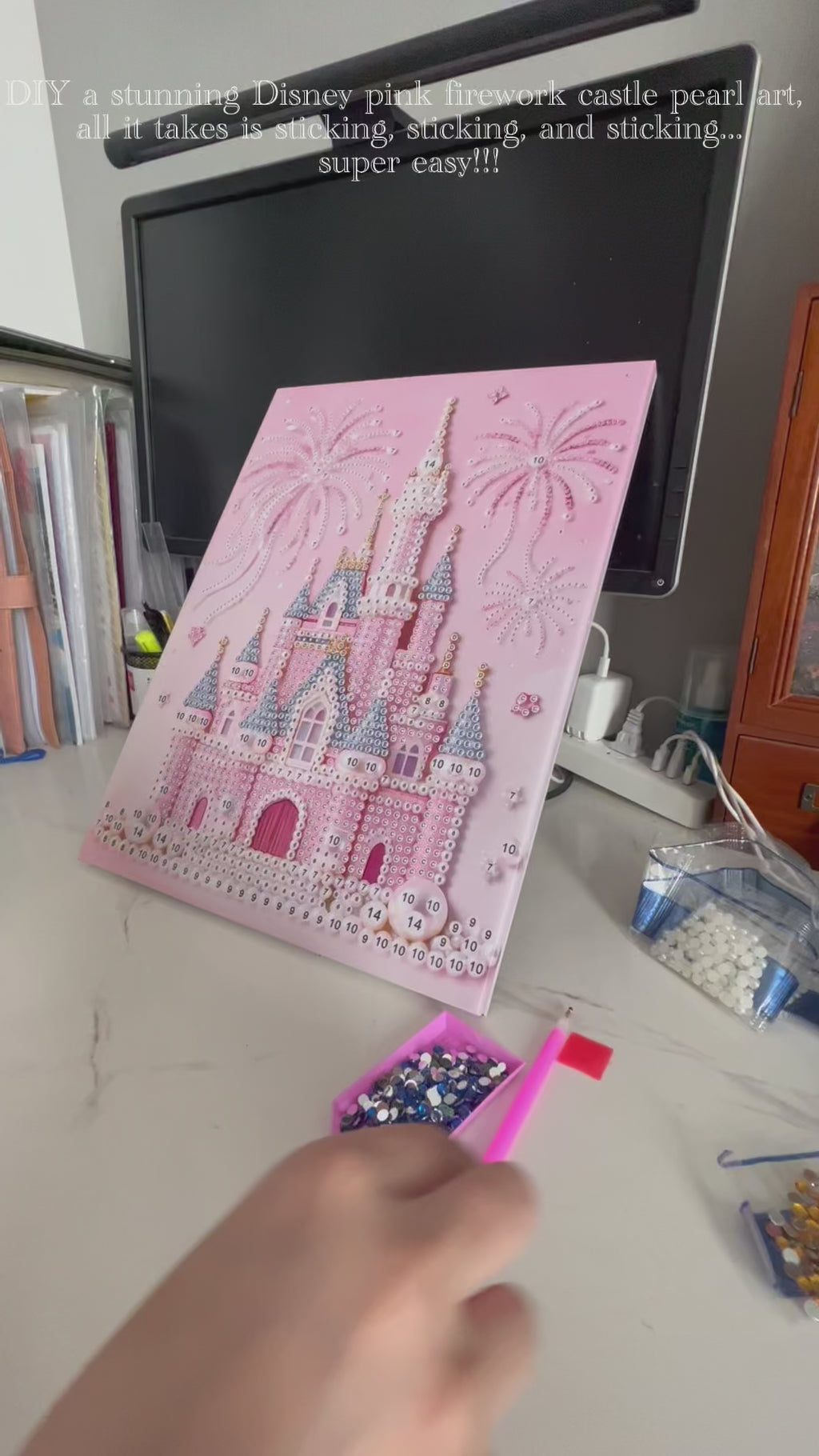 [Pinky Castle] Beauty Wonderland DIY Pearl Painting Kit – Handmade Pearl Art with Complete Accessories, Step-by-Step Tutorial, Creative Home Decor, Relaxing Craft for Adults & Beginners