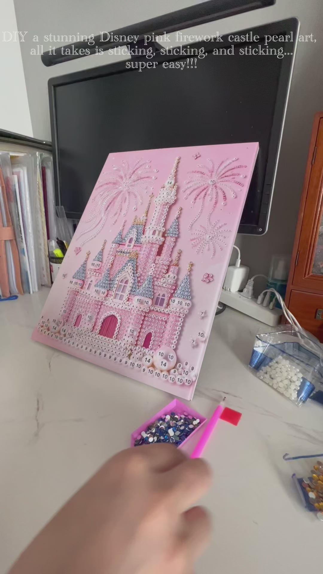 [Pinky Castle] Beauty Wonderland DIY Pearl Painting Kit – Handmade Pearl Art with Complete Accessories, Step-by-Step Tutorial, Creative Home Decor, Relaxing Craft for Adults & Beginners
